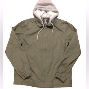 Volcom Stone Green Lightweight Zipper Jacket Grey Sweatshirt Hood Mens Size L